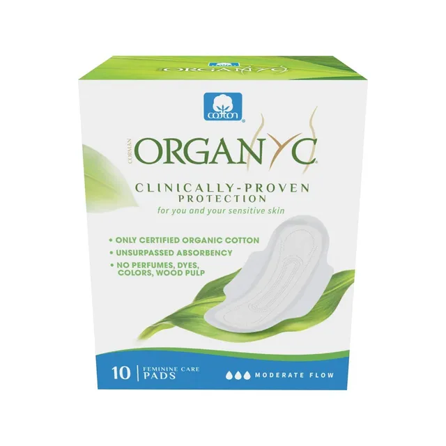 Organyc Organic Hypoallergen Pads with Wings for Moderate Flow, 10 Pieces