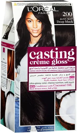 L'Oreal Casting Creme Gloss Hair Dye with Coconut Oil Conditioner Deep Black 200