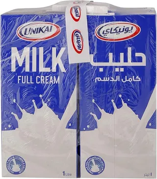 Unikai Full Cream Long Life Milk, 4x1L