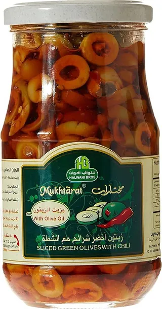 Halwani Sliced green Olives With Chilli, 325g