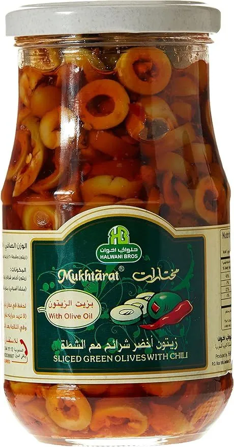 Halwani Sliced green Olives With Chilli, 325g