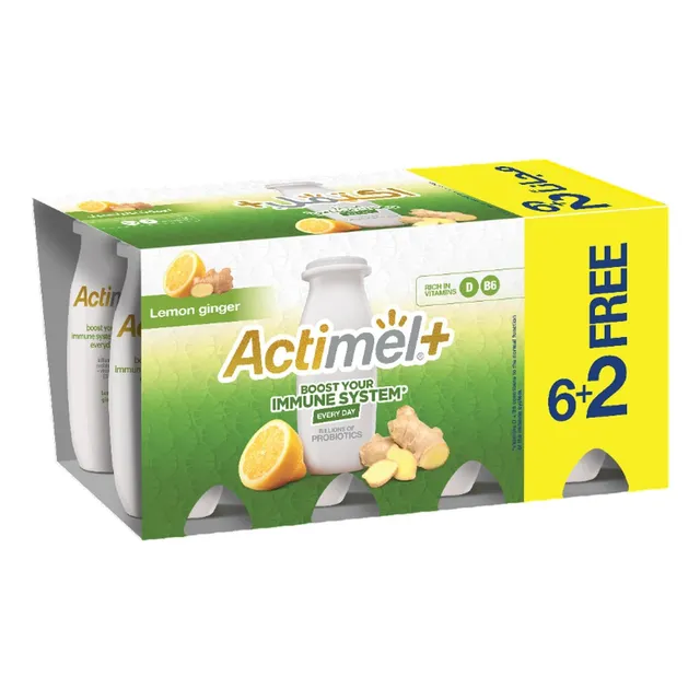 Actimel+ Lemon Ginger Probiotics Dairy Drink, 8x93ml