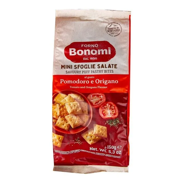 Forno Bonomi Tomato And Oregano Flavour Savoury Puff Pastry Bites 150 G