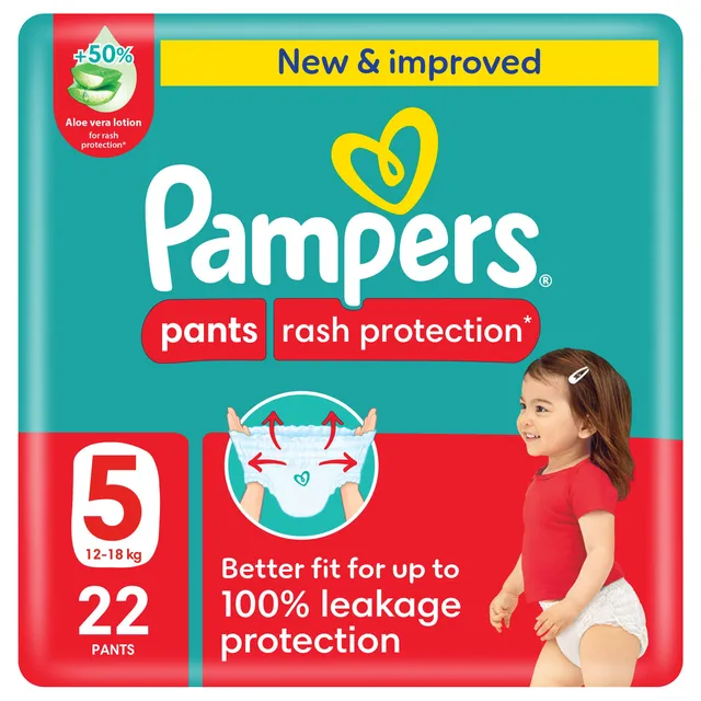 Pampers Rash Protection Pants Diapers, Size 5, 12-18kg, Value Pack, 22 Pieces