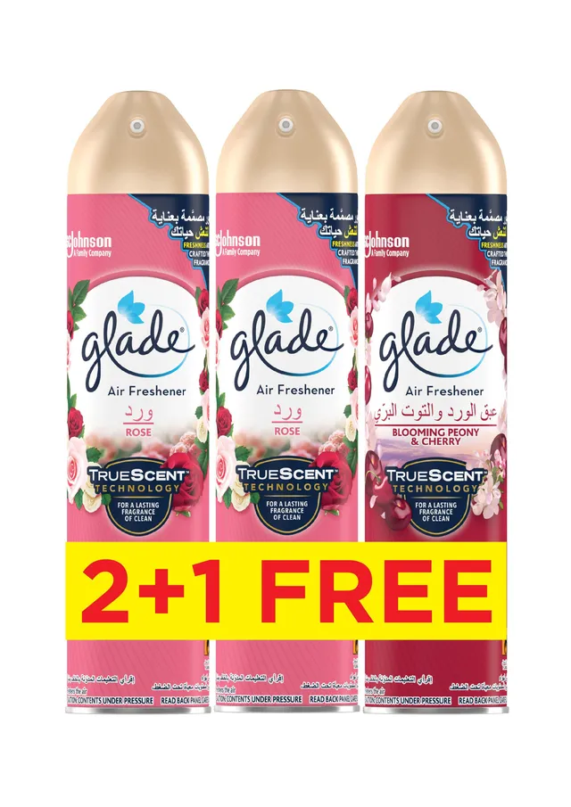 Glade Blooming Peony & Cherry Scent Air Freshener Spray, 300ml + Rose Scent Air freshener Spray, 2x300ml