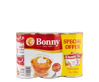 Bonny Full Cream Evaporated Milk, 6x170g