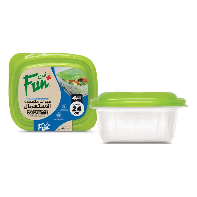 Fun Indispensable Multipurpose Plastic Food Container set with Lid 24oz (4 Pcs)