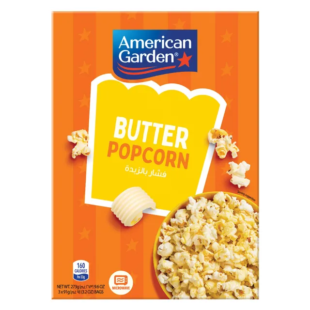 American Garden Microwave Butter Popcorn, 273g