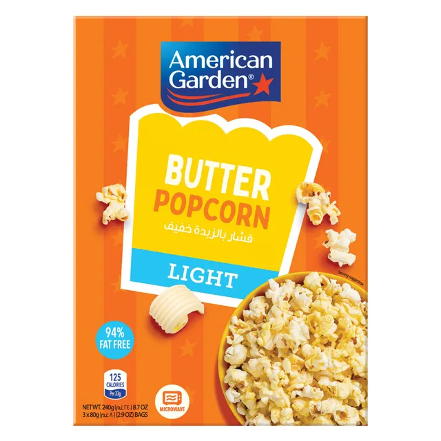 American Garden Microwave Light Butter Popcorn, 3x80g