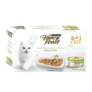 Fancy Feast Grilled Salmon Feast in Gravy Pack, 5+1x85g