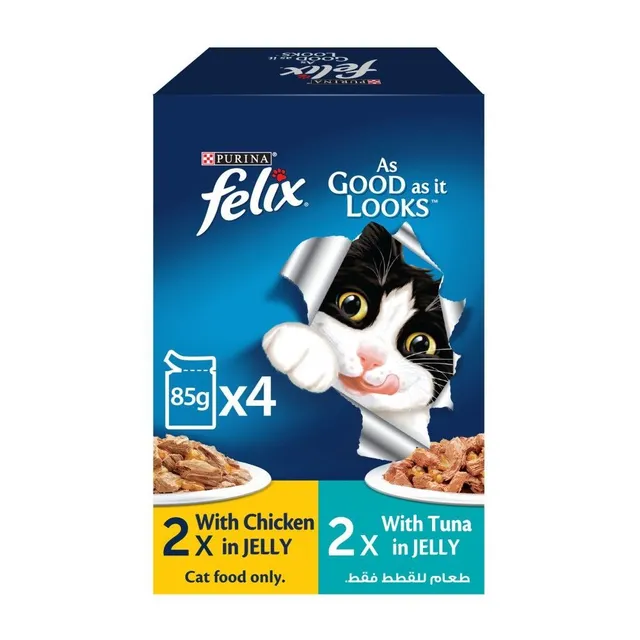 Felix Adult Chicken + Tuna in Jelly Cat Food Pack 4x85g