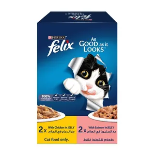 Felix Adult Chicken + Salmon in Jelly Cat Food Pack 4x85g