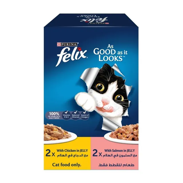 Felix Adult Chicken + Salmon in Jelly Cat Food Pack 4x85g
