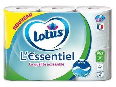 Lotus L'essentiel Soft Toilet Paper with 50% Recycled Material, 6 Rolls