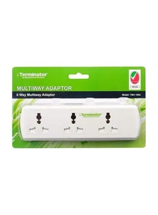 Terminator 6 Way Universal T Socket Multi Adaptor