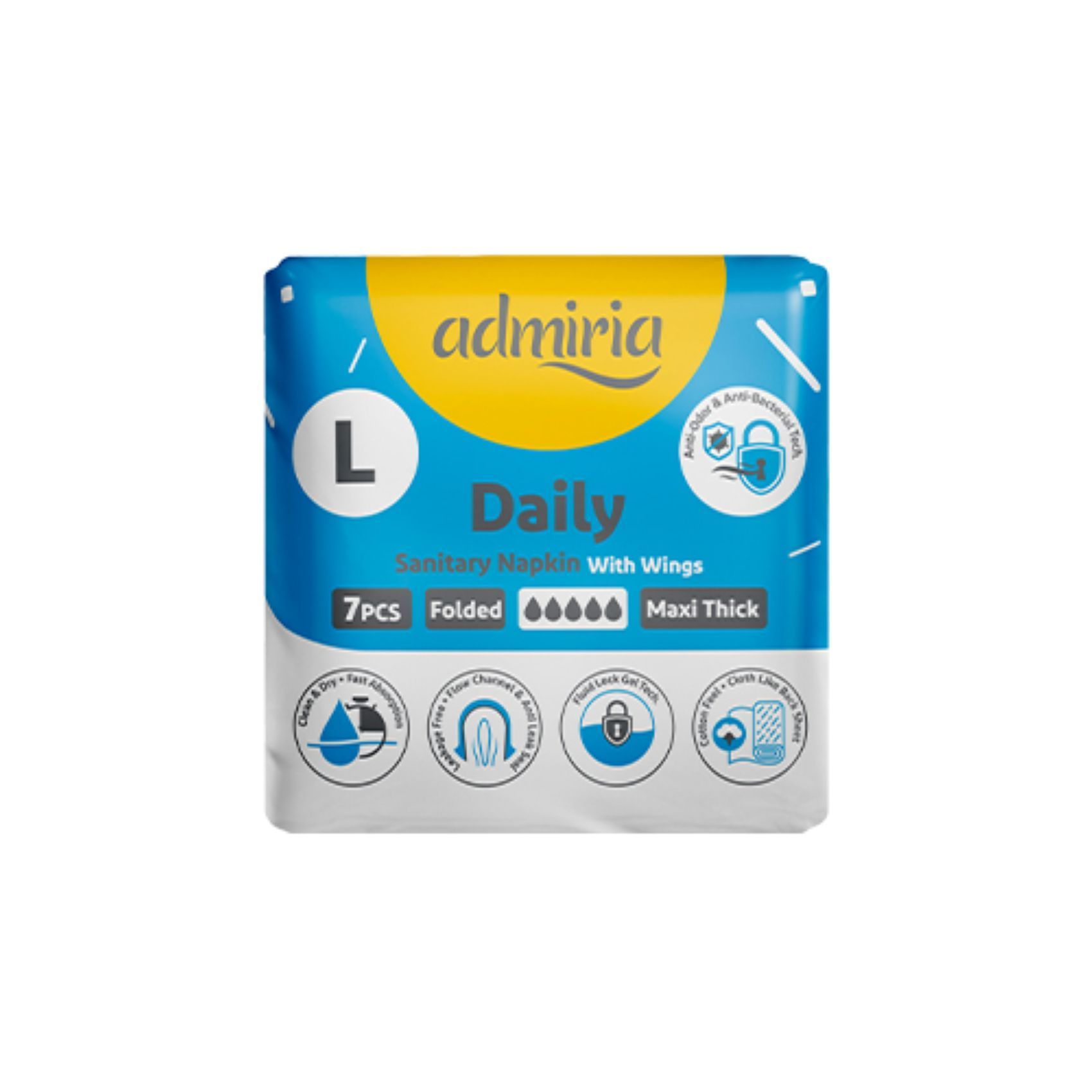 Admiria Daily Maxi Thick Sanitary Napkin, Large, 7 Pieces