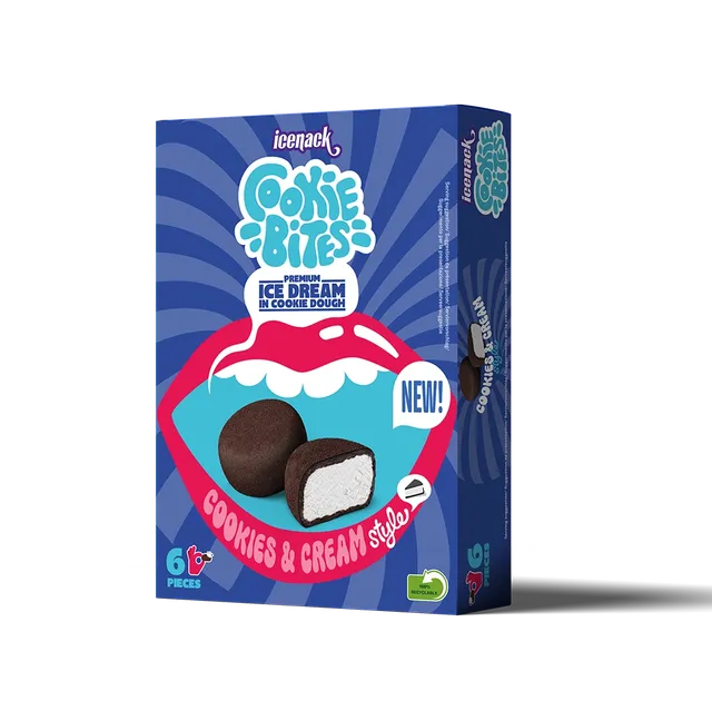 Icenack Cookie Bites Black Cookie Ice Cream, 6x37g