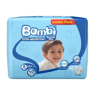 Sanita Bambi Baby Diapers Jumbo Pack, Size 6, XX-Large, 18+kg, 40 Count