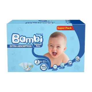 Sanita Bambi Baby Diapers Super Pack, Size 3, Medium, 6-11kg, 140 Count
