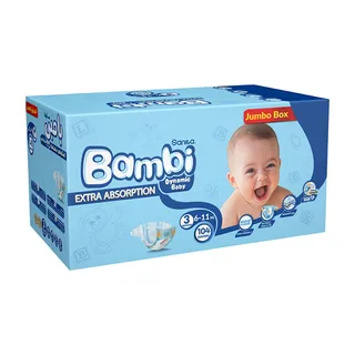 Sanita Bambi Baby Diapers Jumbo Box, Size 3, Medium, 6-11kg, 104 Count