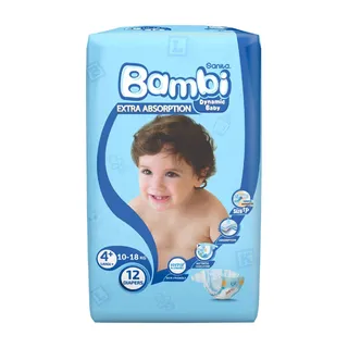 Sanita Bambi Baby Diapers Regular Pack, Size 4+, Large Plus, 10-18kg, 12 Count