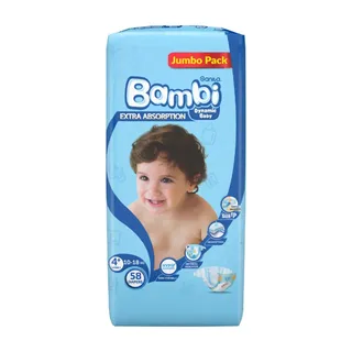 Sanita Bambi Baby Diapers Jumbo Pack, Size 4+, Large Plus 10-18Kg, 58 Count