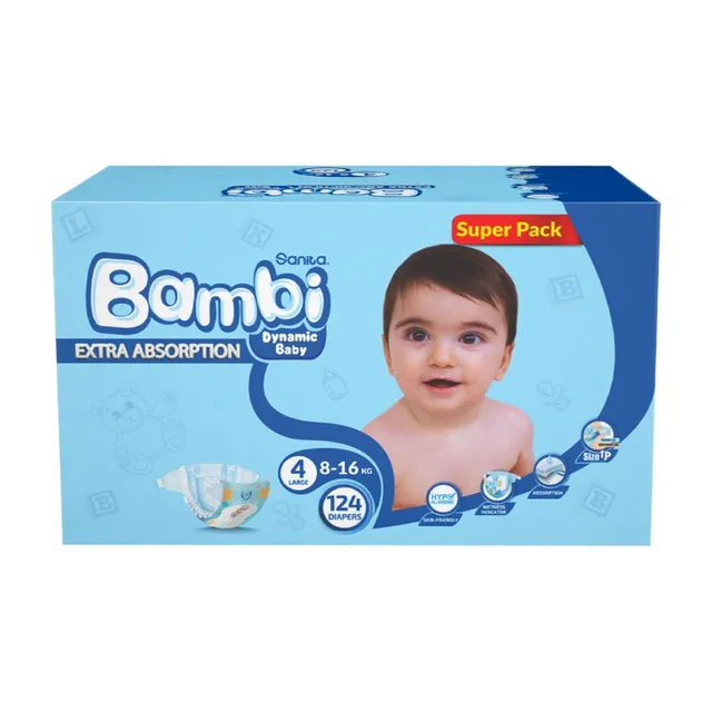 Sanita Bambi Baby Diapers Super Pack, Size 4, Large, 8-16kg, 124 Pieces