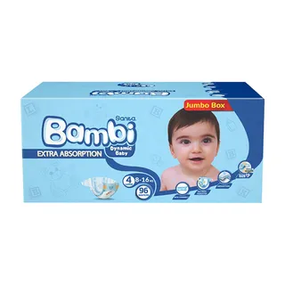 Sanita Bambi Baby Diapers Jumbo Box, Size 4, Large, 8-16kg, 96 Count