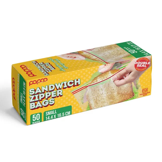 Papco Sandwich Zipper Bags 14.4x16.5cm 50 Pieces