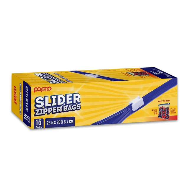 Papco Slider Zipper Bags 26.5x28x6.7cm 15 Pieces