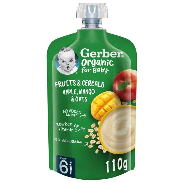 Gerber Organic Fruits & Cereals Apple, Mango & Oats, 110g
