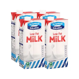 Saudia Low Fat Milk, 4x1L