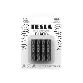 Tesla Black+ Alkaline AAA Batteries, 4 Pieces
