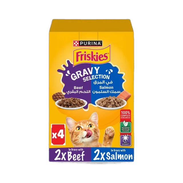 Purina Friskies Gravy Selection Beef & Salmon Cat Food, 4x85g