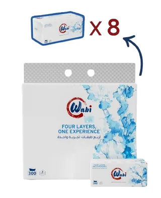 Wabi Premium Facial Tissues 4 Ply, 8x300 Sheets