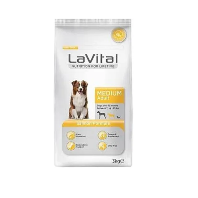 Lavital Medium Adult Salmon Formula Dog Food, 3 Kg