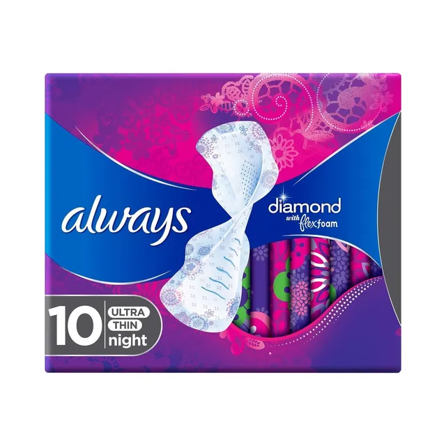 Always Infinity Radiant Night Sanitary Pads, 10 Pieces