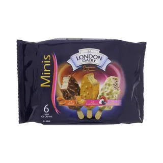 London Dairy Minis Almond + Caramel Biscuits + Berries n Cream Ice Cream Stick Multipack, 6x60ml