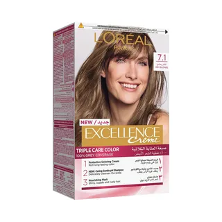 لوريال Excellence Triple Care Hair Color Cream Ash Blonde 7.1, 1 Pack