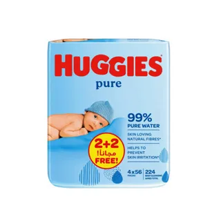 Huggies Pure Baby Wipes, 4x56 Pieces