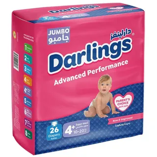 Darlings Advanced Performance Diapers Size 4 Super Maxi 10-20kg, 26 Pieces