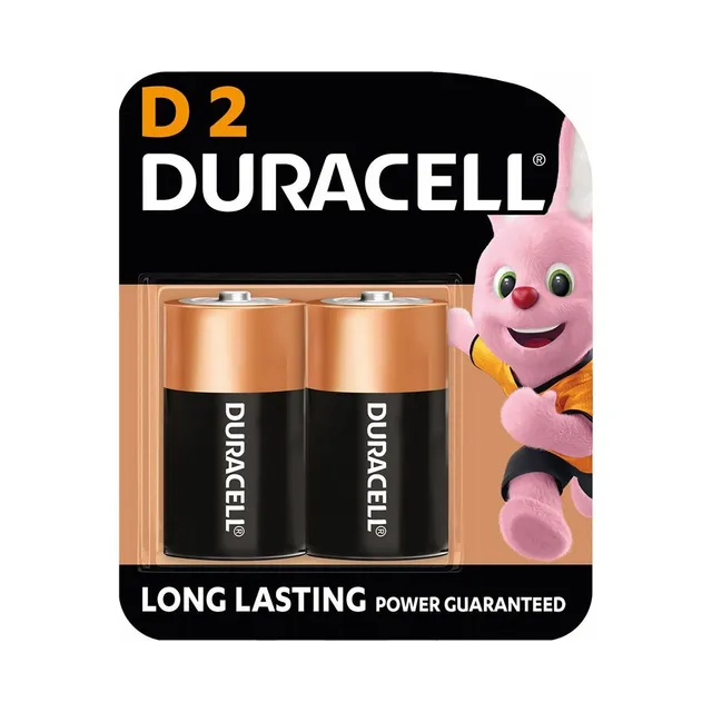 Duracell Type D Alkaline Battery, 2 Pieces
