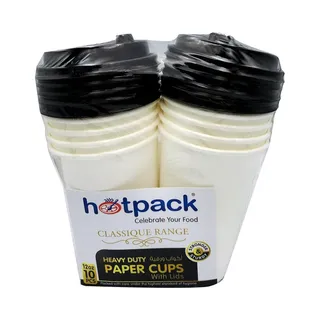 هوت باك كوب ورقي ثقيل أبيض مع غطاء أسود 12oz X 10