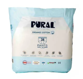 Pural Allergy Friendly Organic Cotton Pull Up Nappies Size 6 XXLarge For 15 - 23 kg, 28 Pieces