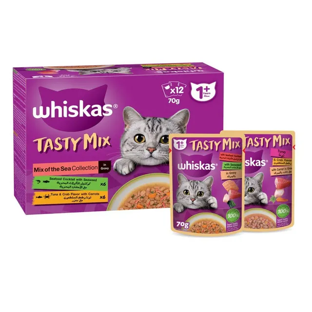 Whiskas Tasty Mix, Mix of the Sea Collection Wet Cat Food, 12x70g