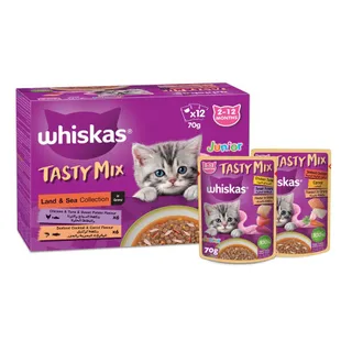 Whiskas Tasty Mix Junior Land & Sea Collection Wet Kitten Food. 12x70g