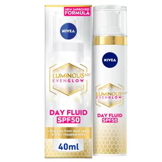 NIVEA LUMINOUS 630 EVEN GLOW Anti Dark Spot Face Fluid SPF 50, UVA & UVB Sun Protection, Spotless Even Skin, Hydrating Hyaluronic Acid & Vitamin E, 40 ml