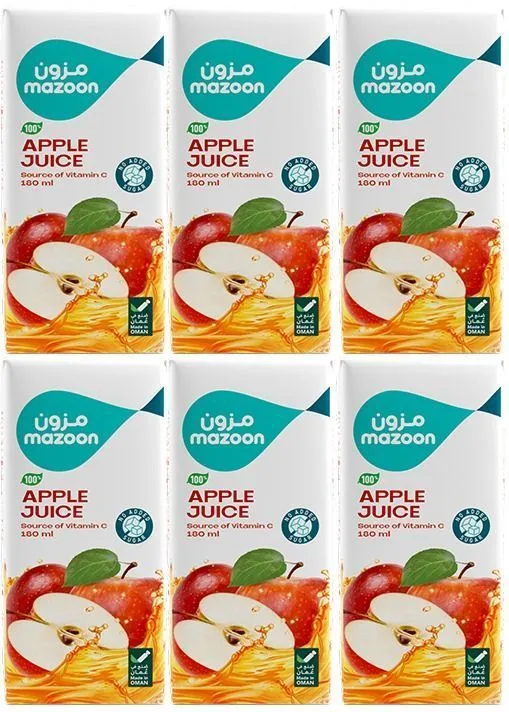 Mazoon Long Life 100% Apple Juice, 6x180ml
