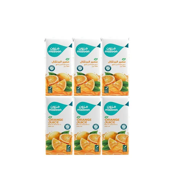 Mazoon Long Life 100% Orange Juice, 6x180ml