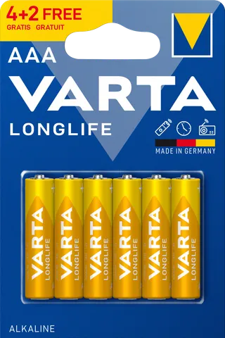 Varta Longlife AAA Batteries, 6 Pieces